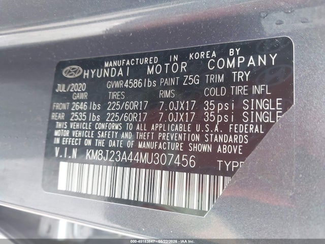 Продаж на аукціоні авто 2021 Hyundai Tucson Se, vin: KM8J23A44MU307456, номер лоту: 45183847