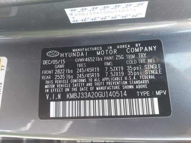KM8J33A20GU140514 Hyundai Tucson Sport