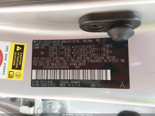 Aukcja sprzedaży 2013 Toyota Highlander Se V6, vin: 5TDZK3EH4DS094646, numer aukcji: 45183860