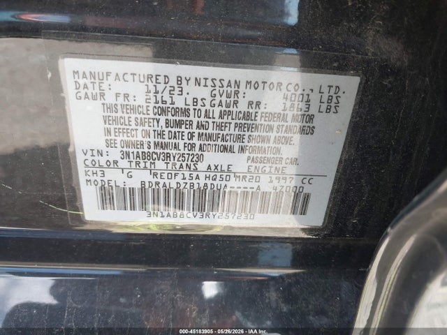 Aukcja sprzedaży 2024 Nissan Sentra Sv Xtronic Cvt, vin: 3N1AB8CV3RY257230, numer aukcji: 45183905