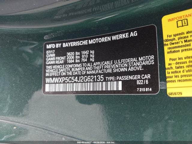 Продажа на аукционе авто 2018 Mini Hardtop Cooper/oxford Edition, vin: WMWXP5C54J2G62135, номер лота: 45183937