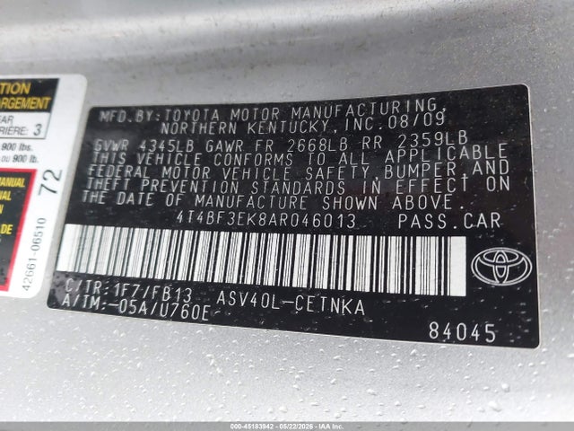 45183942 :رقم المزاد ، 4T4BF3EK8AR046013 vin ، 2010 Toyota Camry مزاد بيع