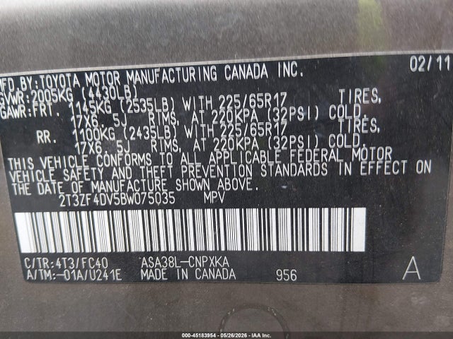 Продаж на аукціоні авто 2011 Toyota Rav4, vin: 2T3ZF4DV5BW075035, номер лоту: 45183954