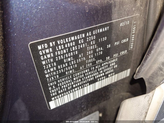 Продажа на аукционе авто 2013 Volkswagen Tiguan Se, vin: WVGBV3AX3DW591768, номер лота: 45183958