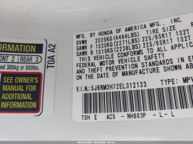 Honda Cr-v Ex-l 2014 5J6RM3H72EL012133 Image 9