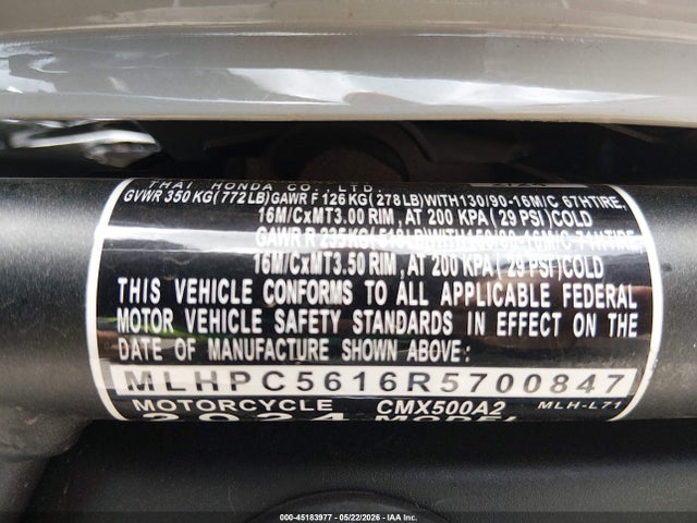 Honda CMX500 A2 2024 MLHPC5616R5700847 Image 10