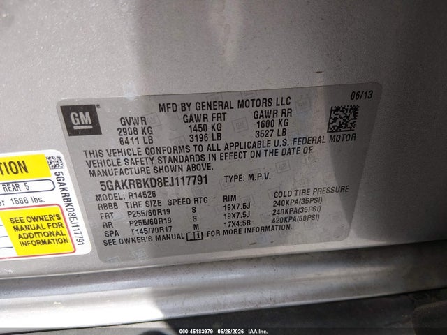 Aukcja sprzedaży 2014 Buick Enclave Leather, vin: 5GAKRBKD8EJ117791, numer aukcji: 45183979