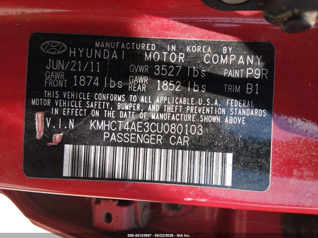 Aukcja sprzedaży 2012 Hyundai Accent Gls, vin: KMHCT4AE3CU080103, numer aukcji: 45183997