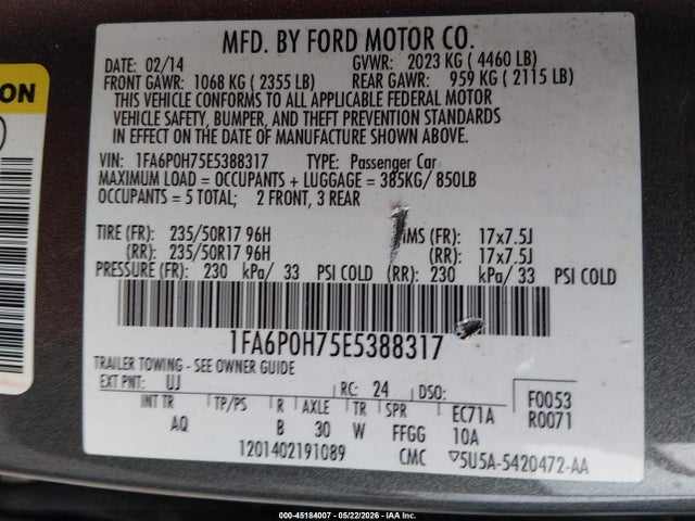 Aukcja sprzedaży 2014 Ford Fusion Se, vin: 1FA6P0H75E5388317, numer aukcji: 45184007