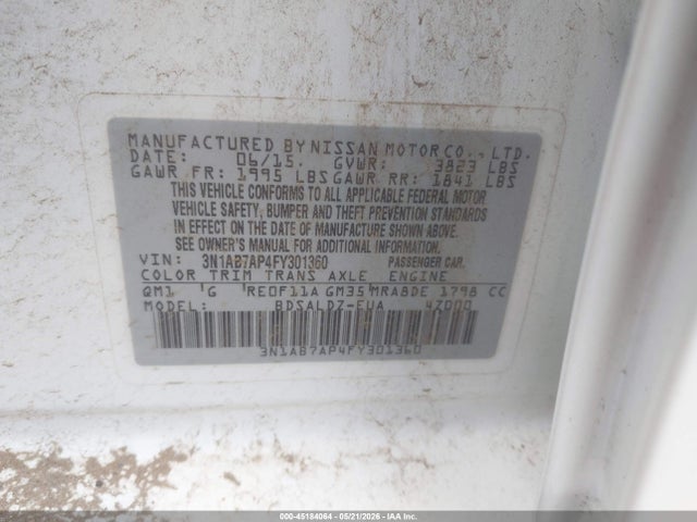 Aukcja sprzedaży 2015 Nissan Sentra Sv, vin: 3N1AB7AP4FY301360, numer aukcji: 45184064