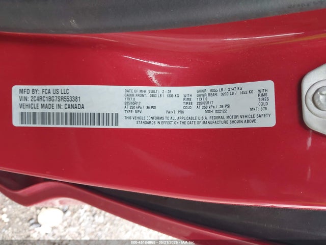 Aukcja sprzedaży 2025 Chrysler Pacifica Select, vin: 2C4RC1BG7SR553381, numer aukcji: 45184065