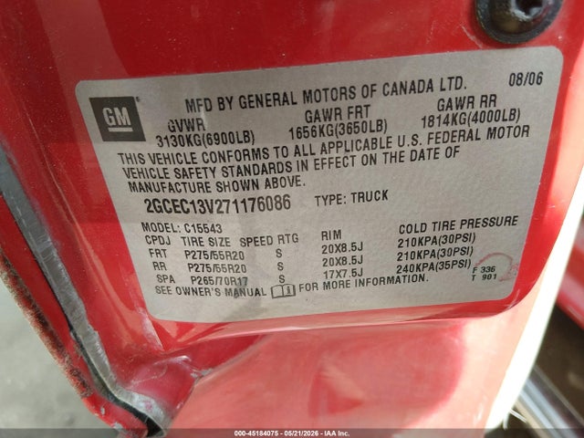 Aukcja sprzedaży 2007 Chevrolet Silverado 1500 Classic Ls, vin: 2GCEC13V271176086, numer aukcji: 45184075