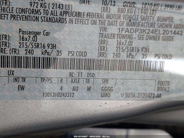 Продажа на аукционе авто 2014 Ford Focus Se, vin: 1FADP3K24EL201442, номер лота: 45184097