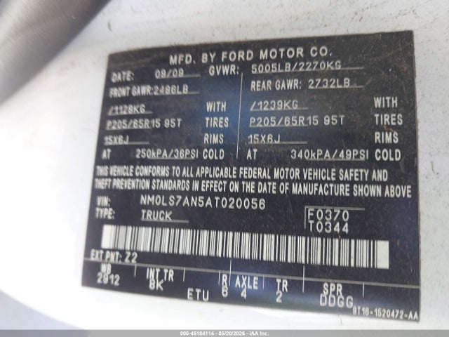 Aukcja sprzedaży 2010 Ford Transit Connect Xl, vin: NM0LS7AN5AT020056, numer aukcji: 45184114