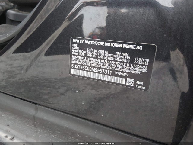 2021 Bmw X3 Xdrive30i მანქანა იყიდება აუქციონზე, vin: 5UXTY5C03M9F57311, აუქციონის ნომერი: 45184117
