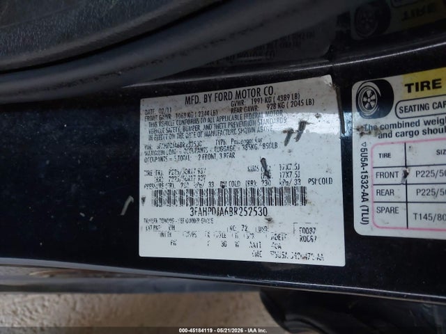 Aukcja sprzedaży 2011 Ford Fusion Sel, vin: 3FAHP0JA6BR252530, numer aukcji: 45184119