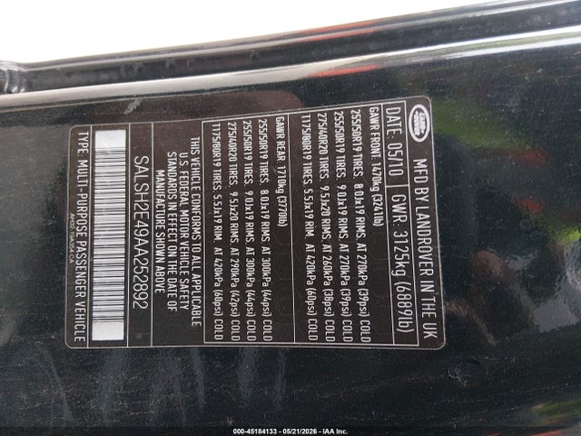 Продаж на аукціоні авто 2010 Land Rover Range Rover Sport Supercharged, vin: SALSH2E49AA252892, номер лоту: 45184133