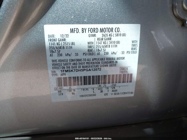Aukcja sprzedaży 2023 Ford Explorer Xlt, vin: 1FMSK7DH5PGA12072, numer aukcji: 45184151
