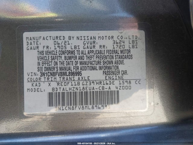 Aukcja sprzedaży 2021 Nissan Versa Sr Xtronic Cvt, vin: 3N1CN8FV8ML896995, numer aukcji: 45184158