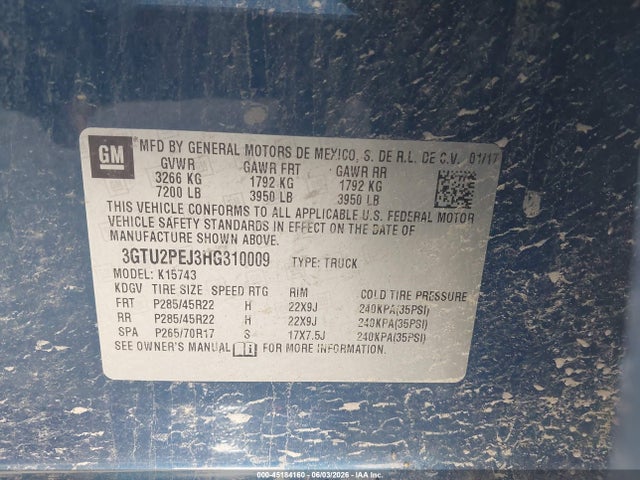 Aukcja sprzedaży 2017 Gmc Sierra 1500 Denali, vin: 3GTU2PEJ3HG310009, numer aukcji: 45184160