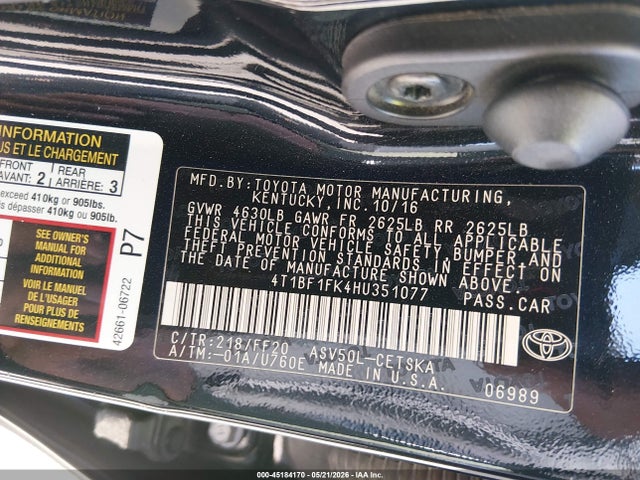 Toyota CAMRY SE 2017 4T1BF1FK4HU351077 Image 9