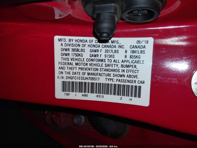 Продажа на аукционе авто 2018 Honda Civic Si, vin: 2HGFC1E55JH709517, номер лота: 45184196