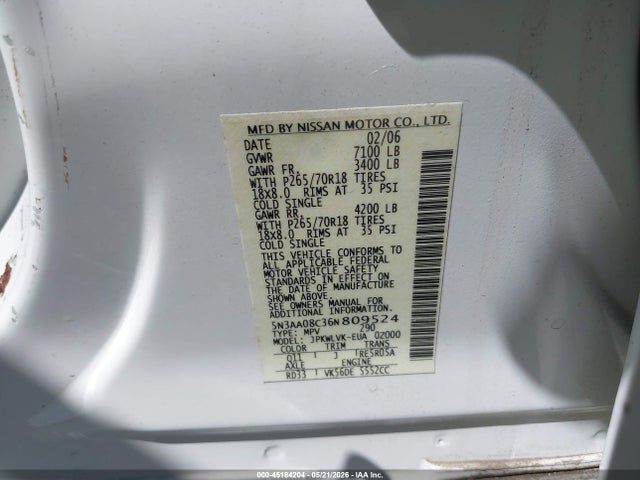 Aukcja sprzedaży 2006 Infiniti Qx56, vin: 5N3AA08C36N809524, numer aukcji: 45184204