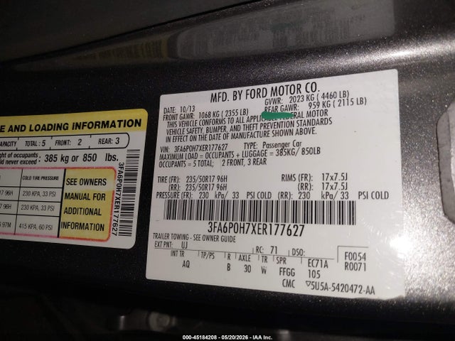 Aukcja sprzedaży 2014 Ford Fusion Se, vin: 3FA6P0H7XER177627, numer aukcji: 45184208
