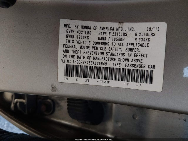 Продажа на аукционе авто 2014 Honda Accord Ex, vin: 1HGCR2F75EA025949, номер лота: 45184219