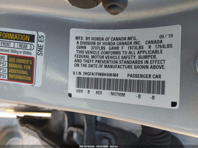 Продаж на аукціоні авто 2011 Honda Civic Ex-l, vin: 2HGFA1F98BH506484, номер лоту: 45184238
