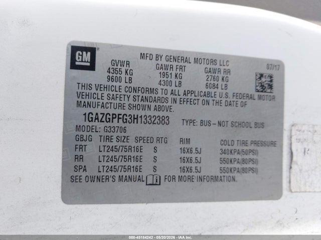 1GAZGPFG3H1332383 Chevrolet Express 3500 Lt