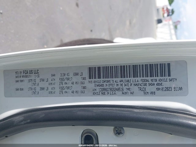 45184252 :رقم المزاد ، 1C6RR6GT8GS240516 vin ، 2016 Ram 1500 Slt مزاد بيع