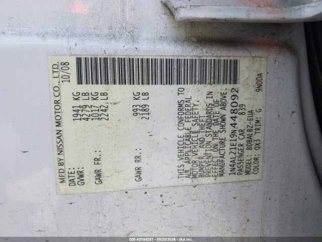 Продаж на аукціоні авто 2009 Nissan Altima 2.5 S, vin: 1N4AL21E19N448092, номер лоту: 45184281