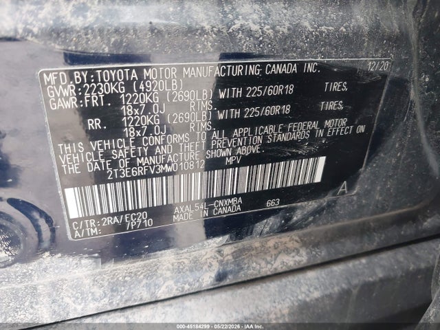 45184299 :رقم المزاد ، 2T3E6RFV3MW010812 vin ، 2021 Toyota Rav4 Hybrid Xse مزاد بيع
