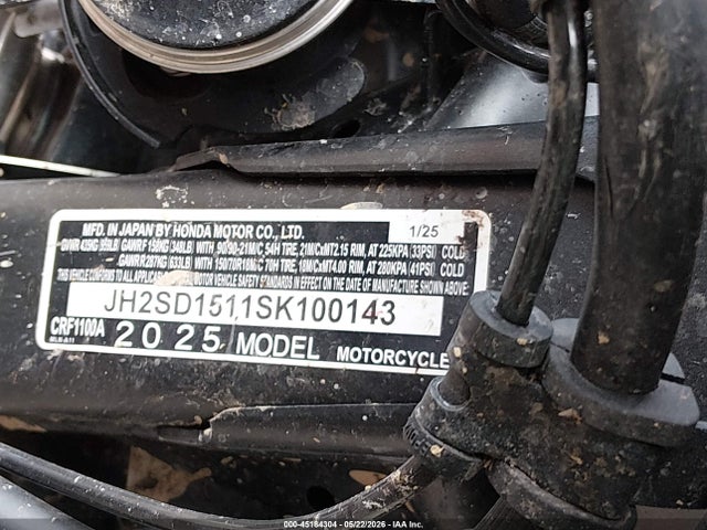 Aukcja sprzedaży 2025 Honda Crf1000 A, vin: JH2SD1511SK100143, numer aukcji: 45184304