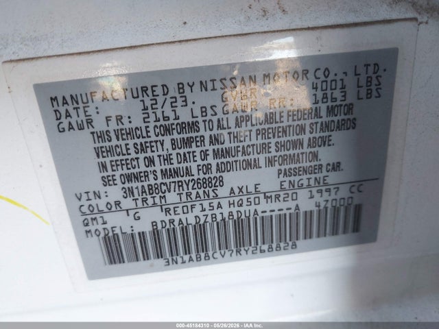 3N1AB8CV7RY268828 Nissan Sentra Sv Xtronic Cvt