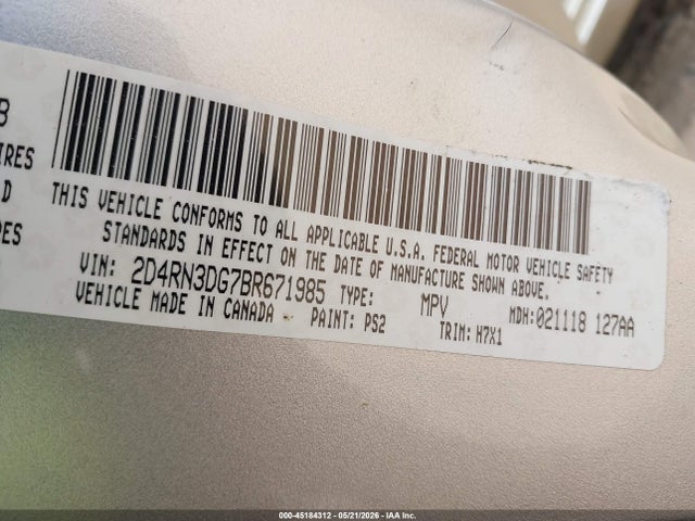 Aukcja sprzedaży 2011 Dodge Grand Caravan Mainstreet, vin: 2D4RN3DG7BR671985, numer aukcji: 45184312