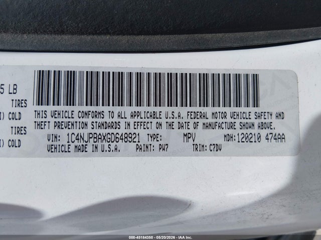 2016 Jeep Patriot Sport მანქანა იყიდება აუქციონზე, vin: 1C4NJPBAXGD648921, აუქციონის ნომერი: 45184350