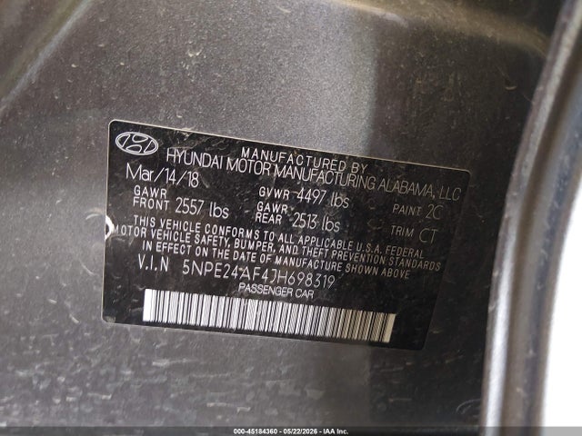 5NPE24AF4JH698319 Hyundai SONATA SE