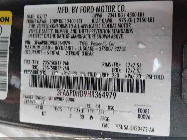 3FA6P0HD9HR364979 Ford FUSION SE