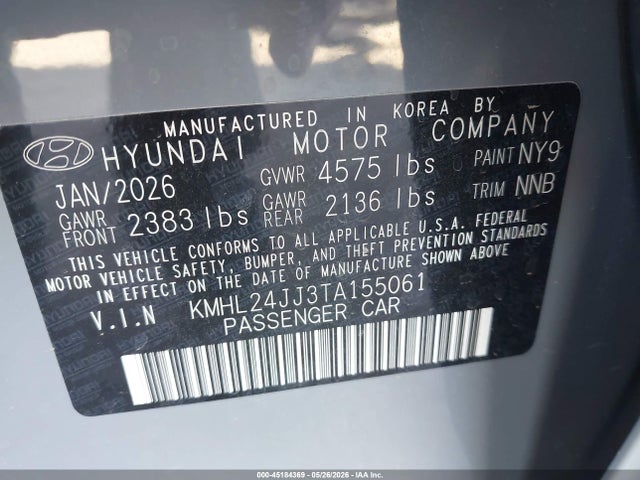 Продажа на аукционе авто 2026 Hyundai Sonata Hybrid Blue, vin: KMHL24JJ3TA155061, номер лота: 45184369