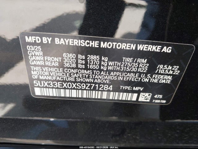 Продажа на аукционе авто 2025 Bmw X6 Xdrive40i, vin: 5UX33EX0XS9Z71284, номер лота: 45184393