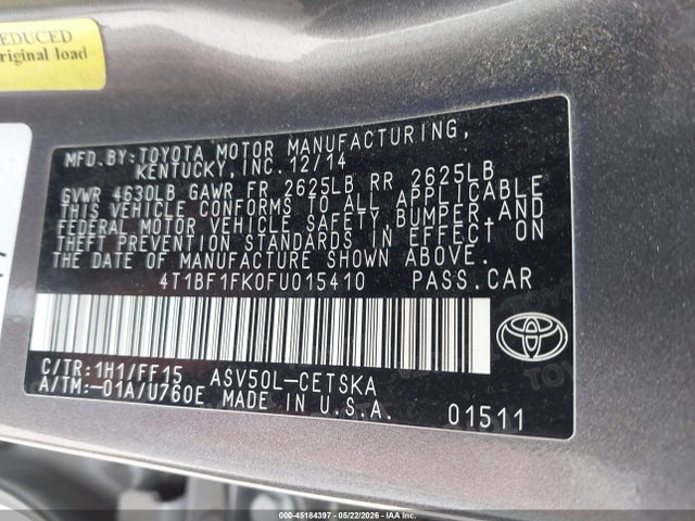 Aukcja sprzedaży 2015 Toyota Camry Se, vin: 4T1BF1FK0FU015410, numer aukcji: 45184397