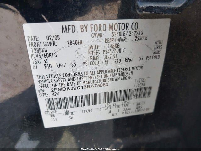 Продаж на аукціоні авто 2008 Ford Edge Limited, vin: 2FMDK39C18BA75080, номер лоту: 45184447