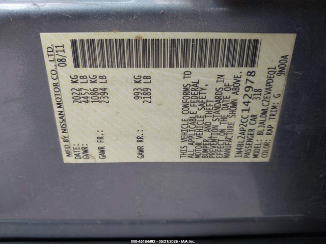 Aukcja sprzedaży 2012 Nissan Altima 3.5 Sr, vin: 1N4BL2AP2CC142978, numer aukcji: 45184482
