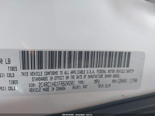 45184494 :رقم المزاد ، 2C4RC1HG1FR620201 vin ، 2015 Chrysler Town & Country S مزاد بيع