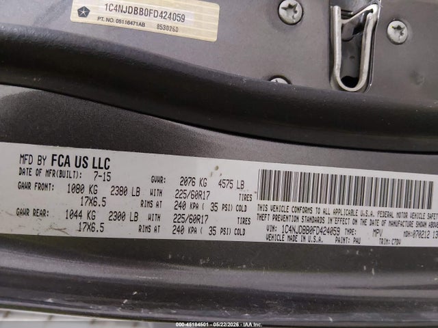 Jeep Compass Sport 2015 1C4NJDBB0FD424059 Image 9
