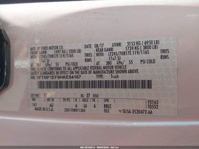Ford F-150 Xl 2017 1FTMF1EF9HKE54167 Image 9
