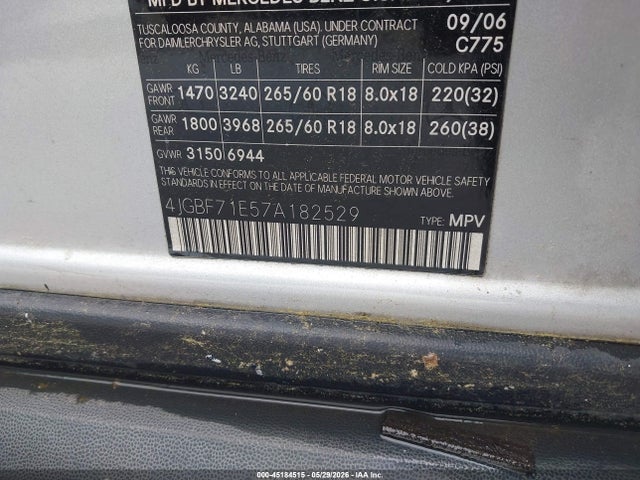 Aukcja sprzedaży 2007 Mercedes-benz Gl 450 4matic, vin: 4JGBF71E57A182529, numer aukcji: 45184515