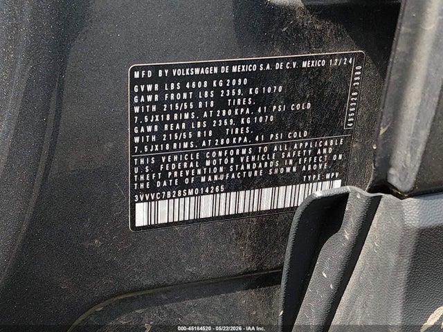 45184520 :رقم المزاد ، 3VVVC7B28SM014265 vin ، 2025 Volkswagen Taos 1.5t Se مزاد بيع